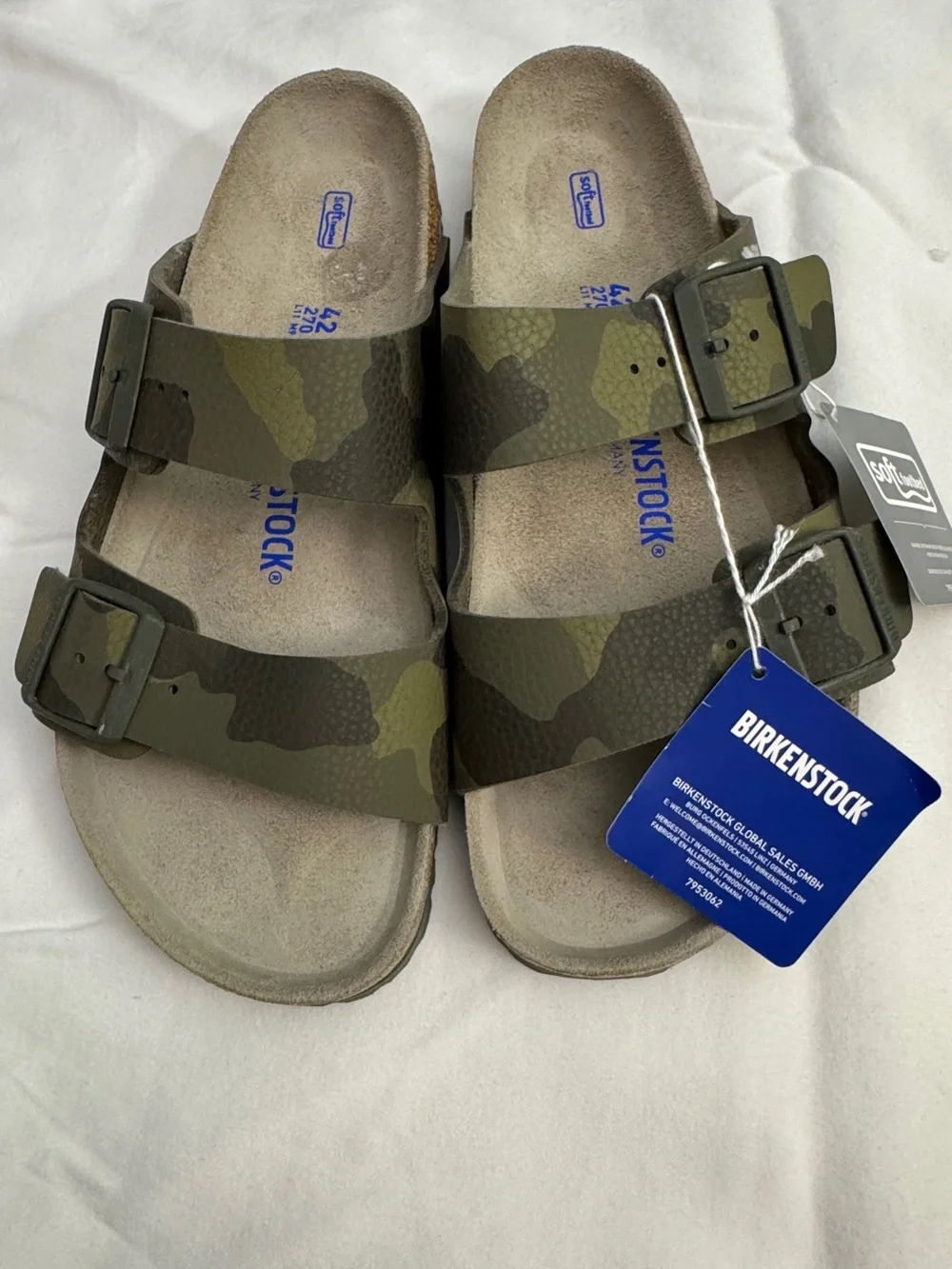 Birkenstock Arizona Camouflage Two-Strap Sandals - Olive & Dark Green size 42